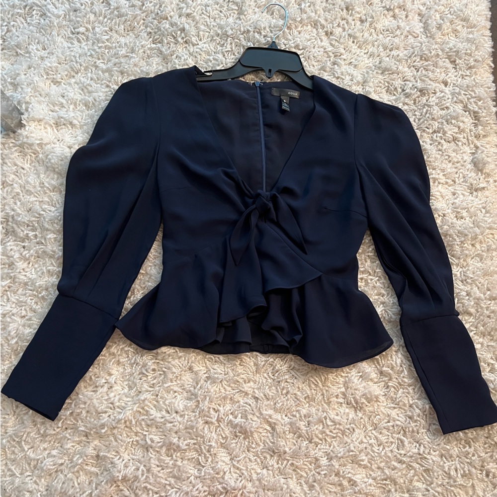 Bloomingdales blue long sleeve blouse. Puffed sleeves. Size XS. Worn once.